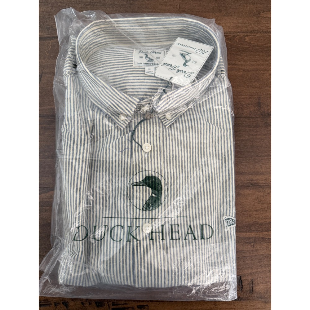 Duck Head 160th Anniversary Mens XXL Blue White Ticking Stripe Button Down Shirt